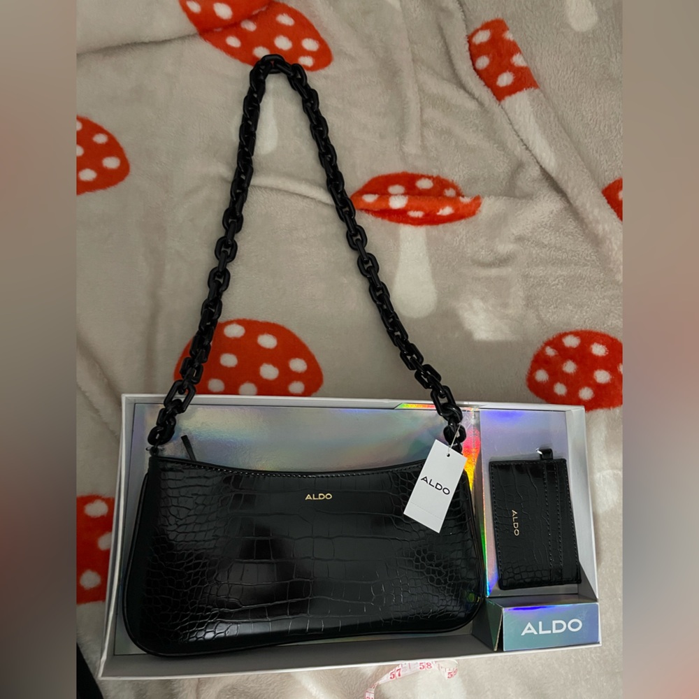 New In Box Aldo Black Faux Leather Purse And Card Case